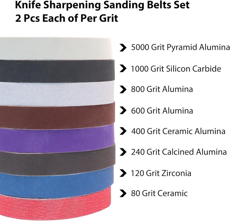 SHUTTLE GENIUS 1.2 x 13 Inch Replacement Knife Sharpener Sanding Belt, 2 Pcs Each of 80 120 240 400 600 800 1000 5000 Grit Knife Sharpening Sander Belts, 16 Pack - Image 3